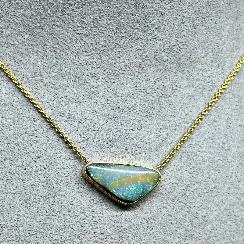 Women’s adjustable silver necklaces-Karina - Natural Opal Necklace 18kt