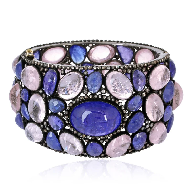 Women’s adjustable bangles-Tanzanite and Rose Quartz Bangle