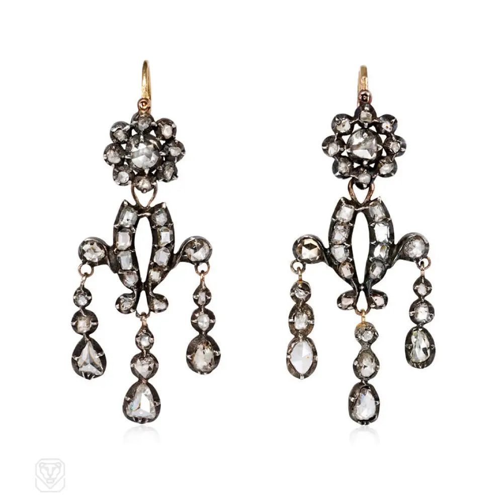 Women’s chandelier earrings-Antique diamond girandole earrings