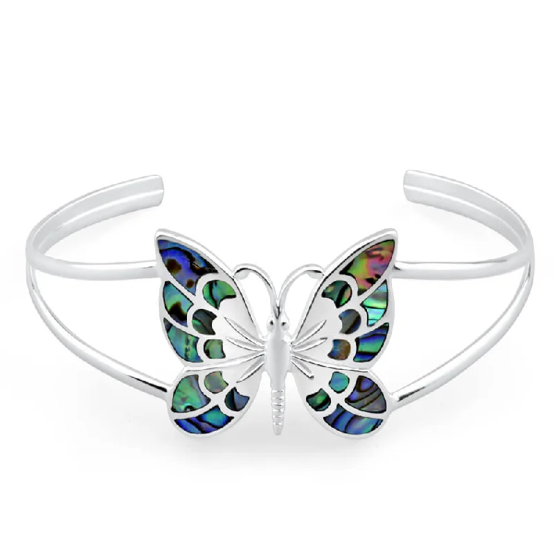 Women’s jade bracelets-Sterling Silver Shell Butterfly 60mm Bangle