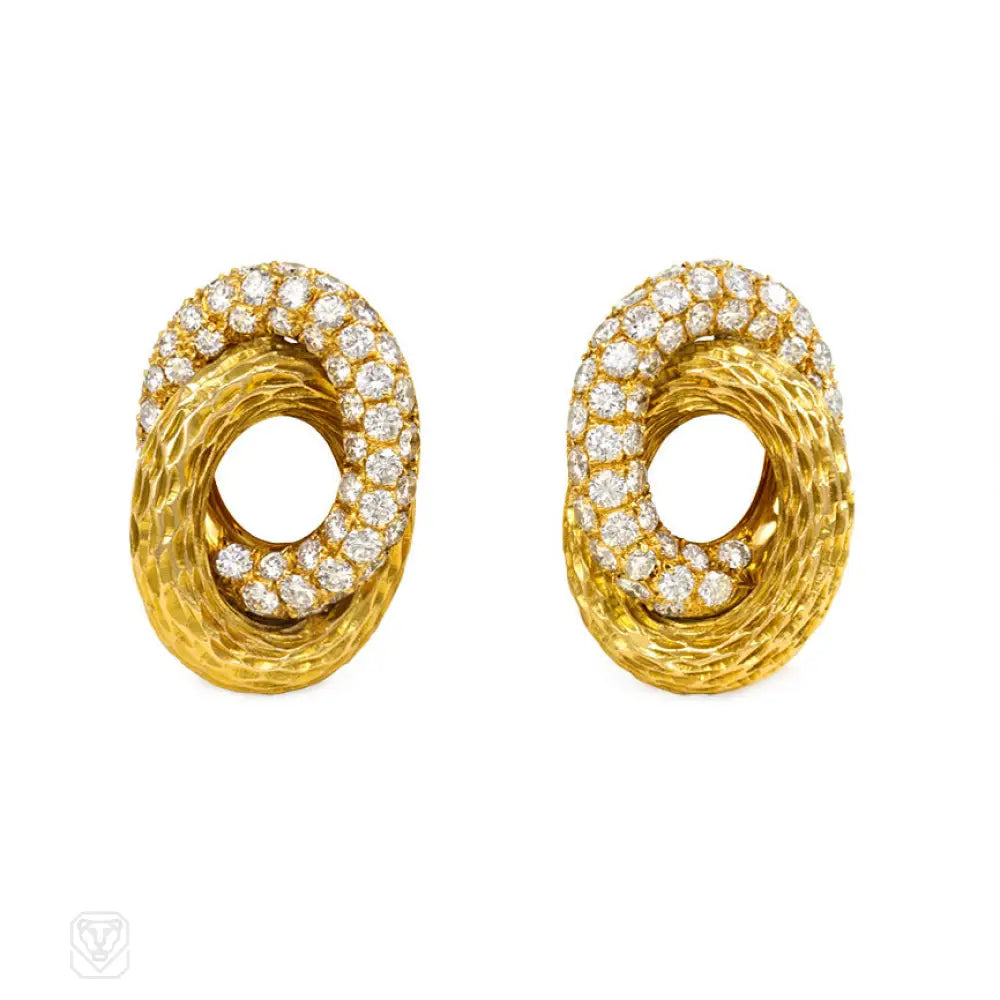 Women’s custom earrings-Gold and diamond earrings, René  Boivin