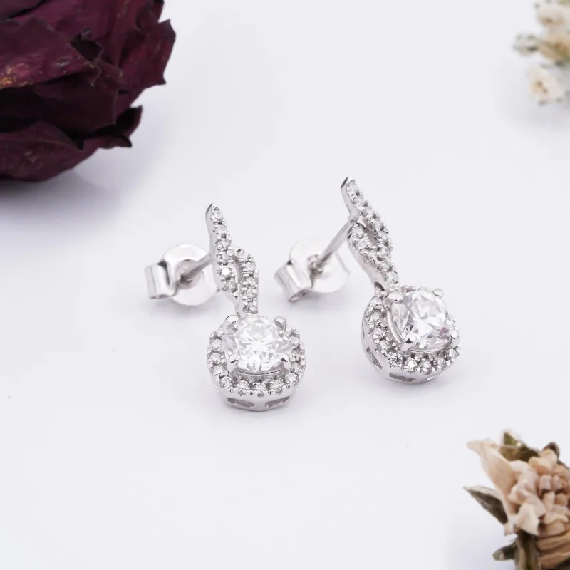 Women’s hoop earrings-Silver Drizzle Halo Drop Earrings