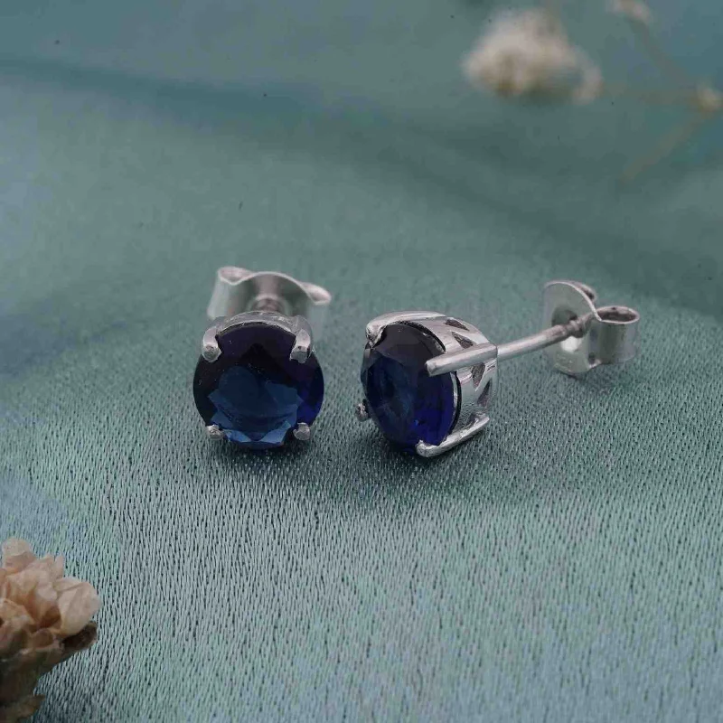 Women’s silver drop earrings-Silver Royal Blue Bloom Studs