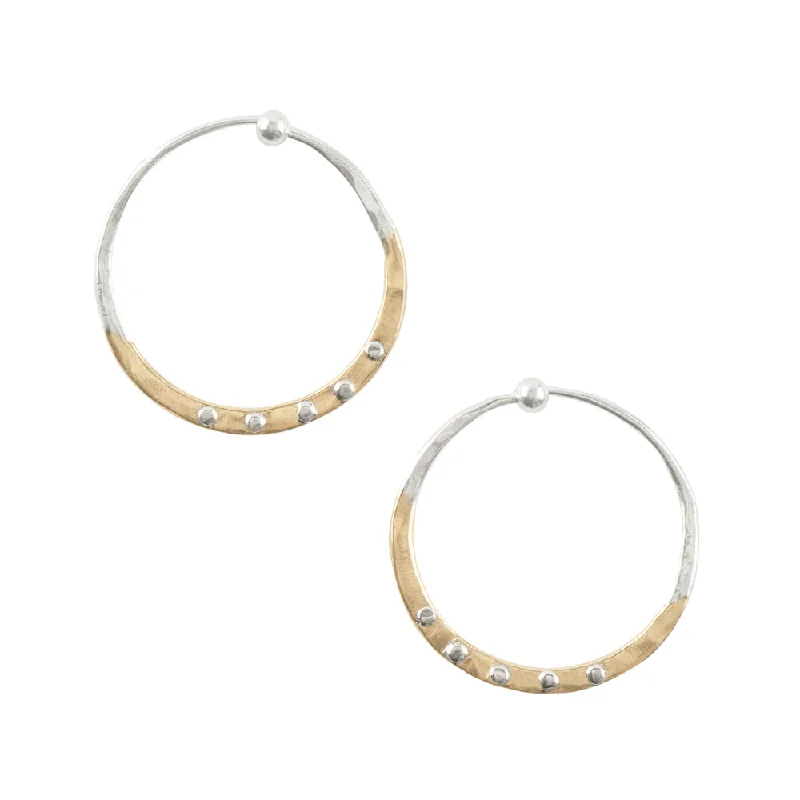 Women’s halo earrings-Riveted Hammered Hoops in Half Bronze - 1 1/2"