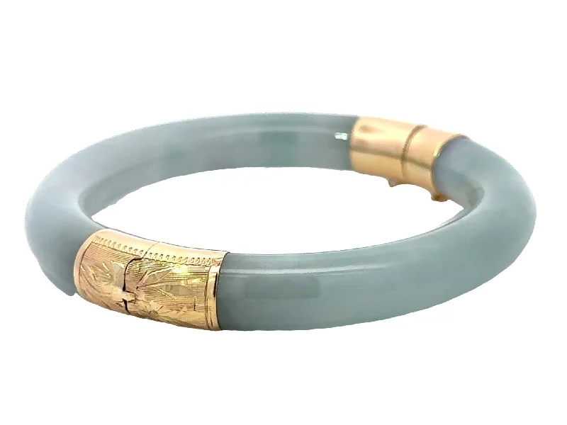 Women’s gemstone bangles-GIA Natural Jadeite Jade Hinged Bangle 14K Gold