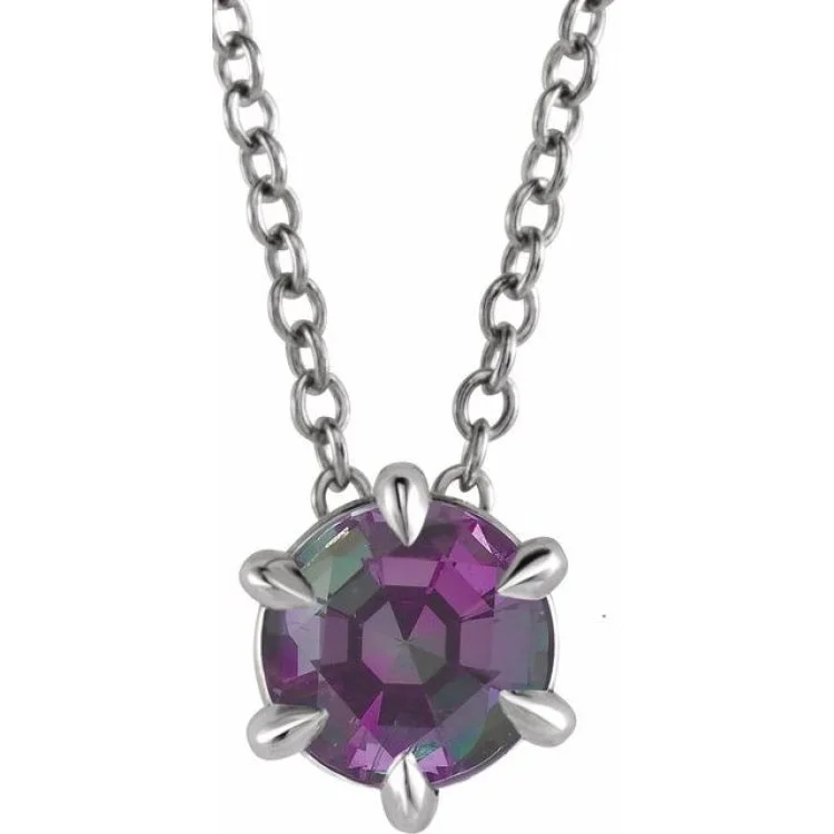 Women’s boho chic necklaces-Sterling Silver 5 mm Lab-Grown Alexandrite Solitaire 16-18" Necklace