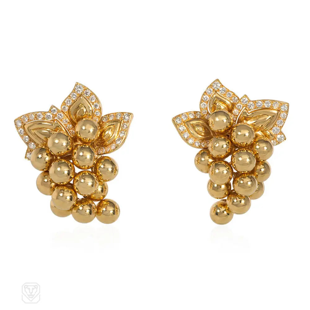 Women’s statement stud earrings-Boucheron estate gold and diamond grape earrings