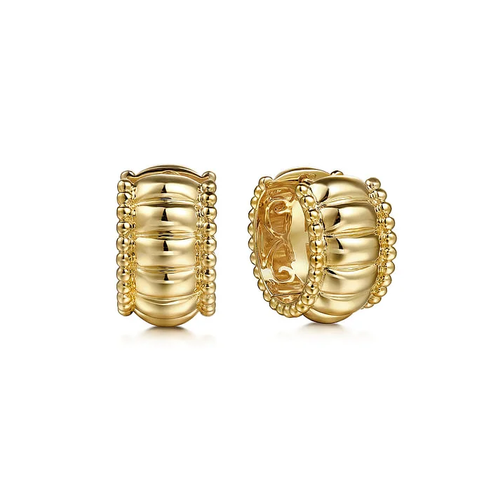 Women’s large statement earrings-14K Yellow Plain Gold Bujukan Huggie Earrings