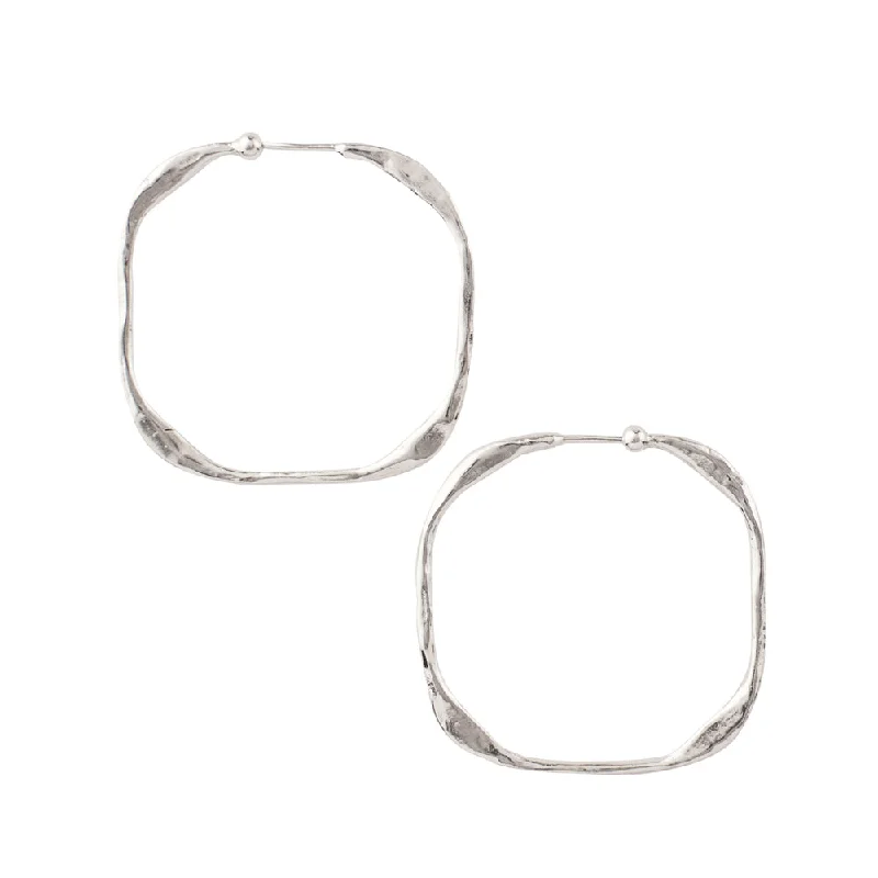 Women’s vintage pearl earrings-Square Up Hoops in Silver - 1 1/2"