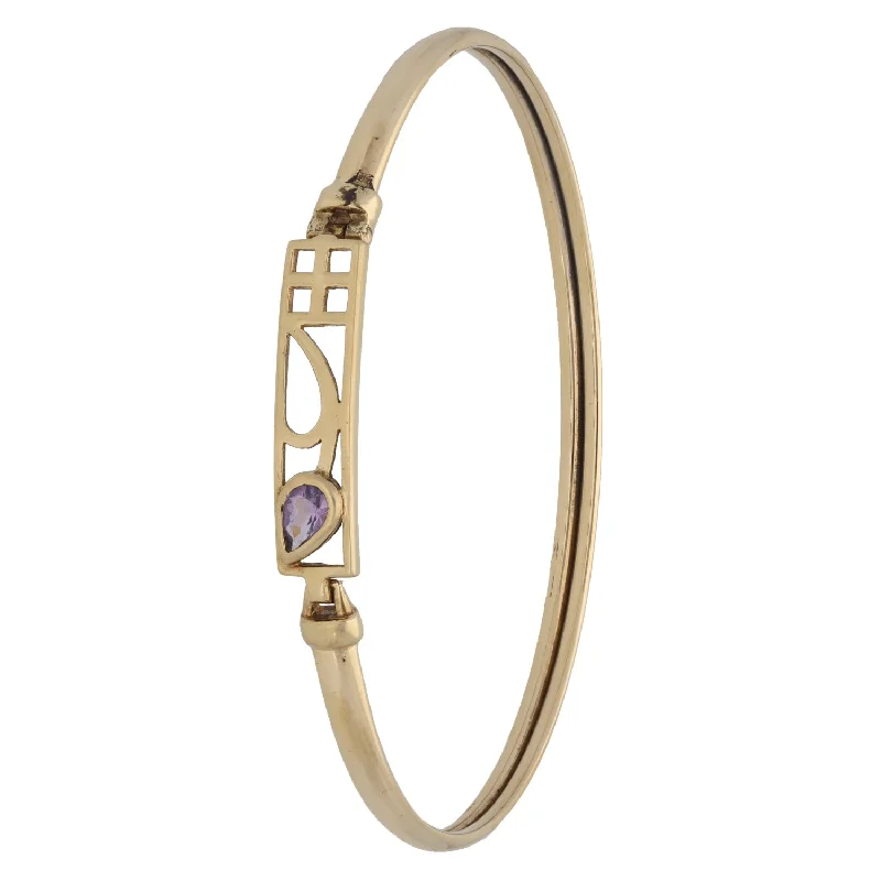 Women’s gold bangles with diamonds-9ct Gold Amethyst Hinged/Clasp Bangle