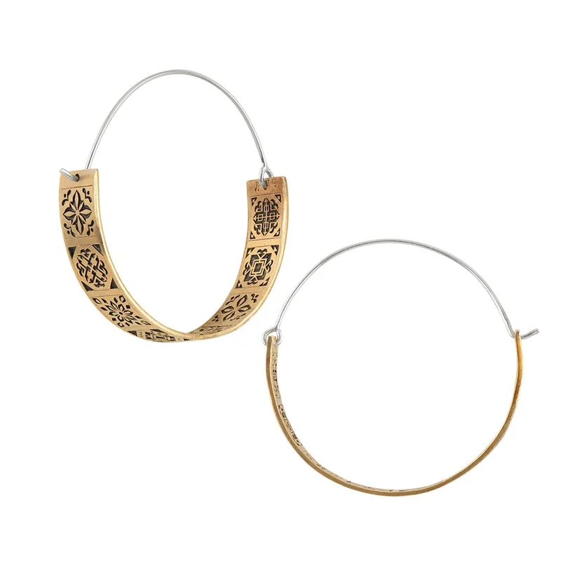 Women’s asymmetric earrings-Inner Tiled Hoops- Large