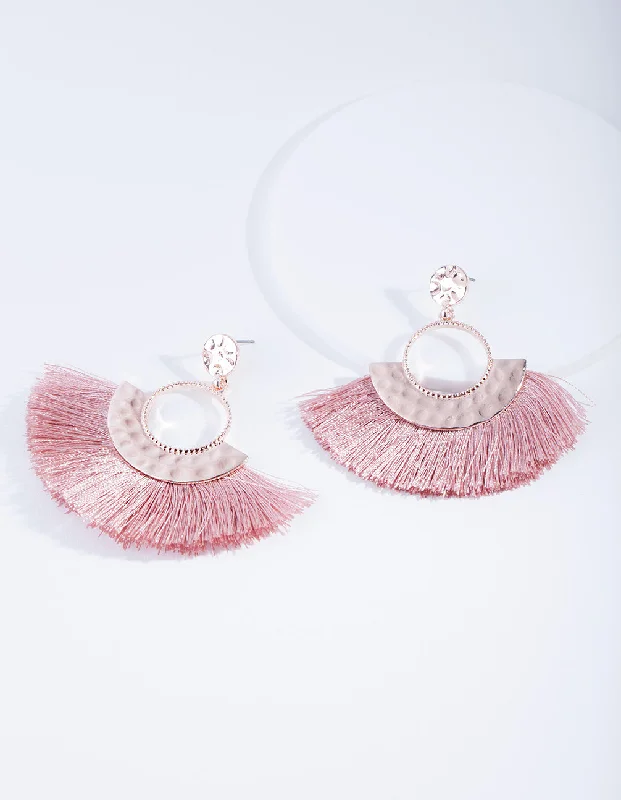 Women’s chandelier earrings-Rose Gold Circle Fringe Earrings