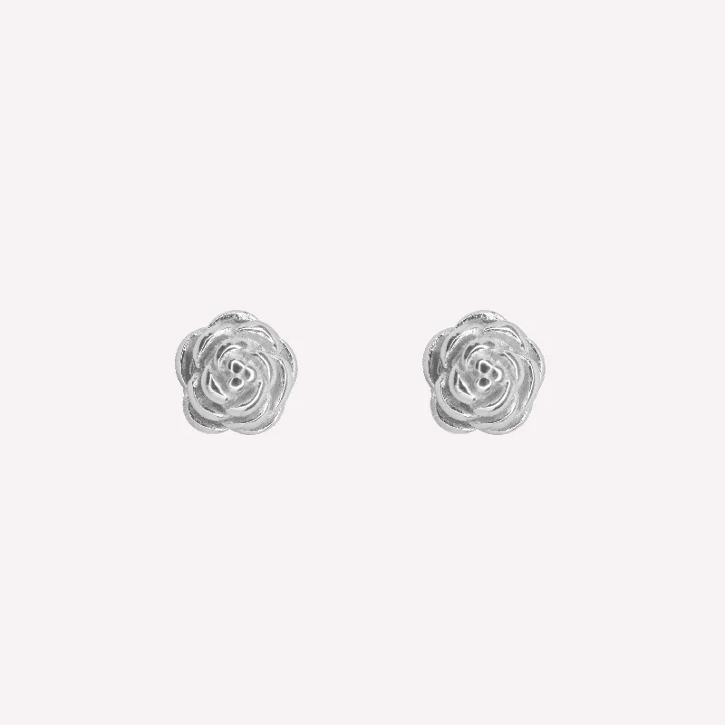 Women’s small hoop earrings-ROSE STUD CLIP-ON EARRINGS IN SILVER