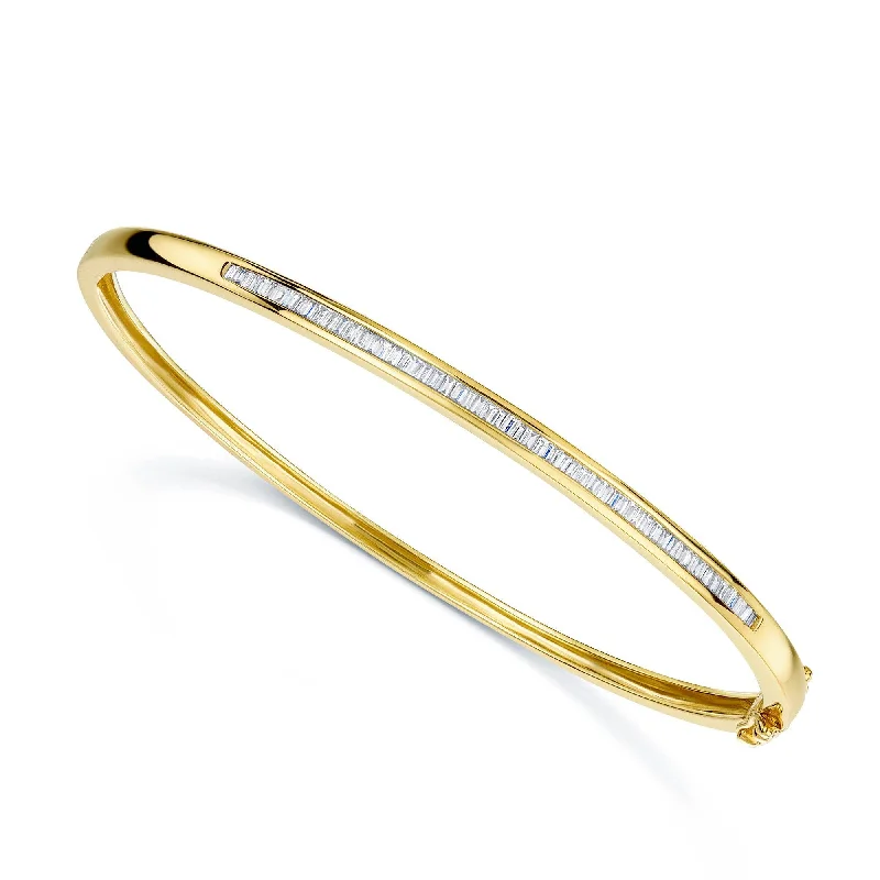 Women’s gold-plated bangles-18ct Yellow Gold Baguette Cut Diamond Channel Set Bangle