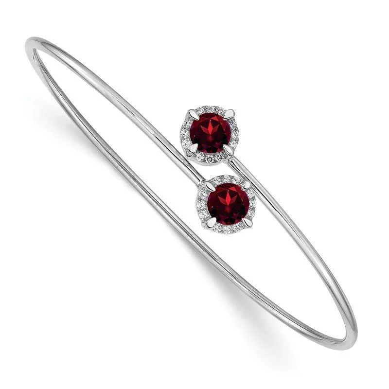 Women’s gold bangle bracelets-14k White Gold Garnet and Diamond Flexible Bangle