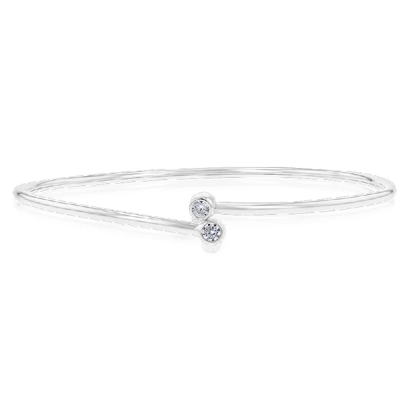 Women’s ethnic bracelets-Sterling Silver Cubic Zirconia On Plain Adjustable Bangle