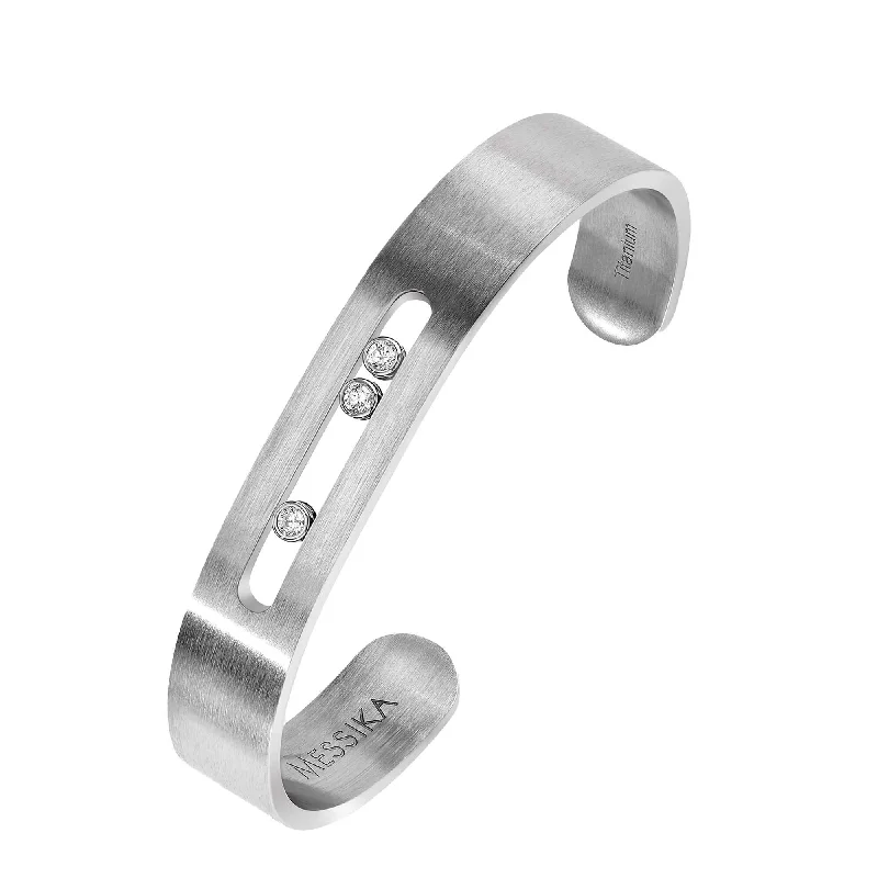 Women’s silver cuff bracelets-Move Titanium Natural Titanium & Diamond Bangle