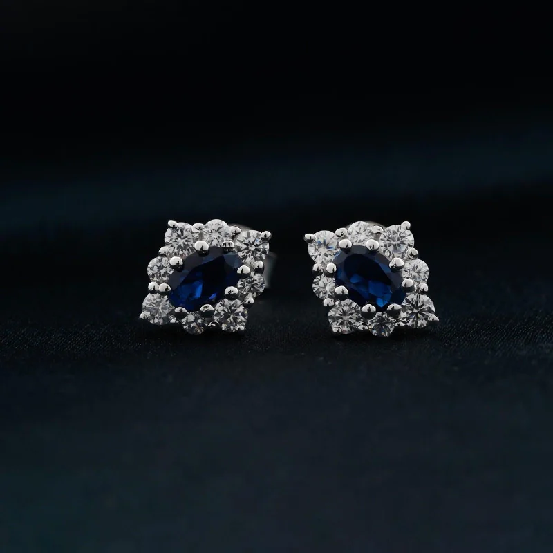 Women’s rectangular earrings-Silver Blue Cocktail Stud Earrings