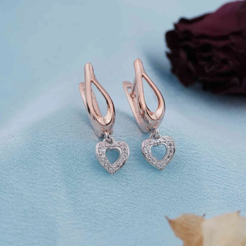 Women’s oversized earrings-Sterling Silver Heart Drop Rose Gold Earrings