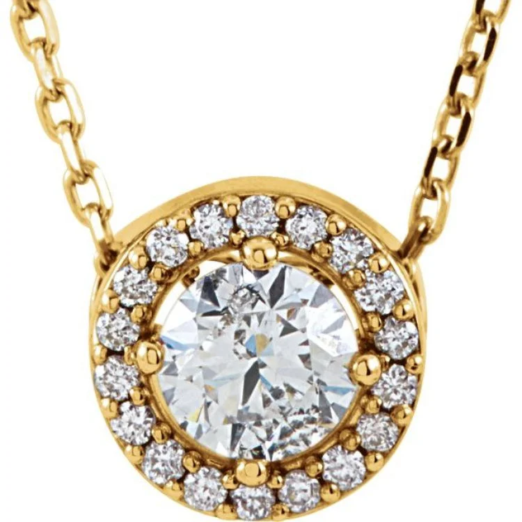 Women’s gold chain necklaces-14K Yellow 1/5 CTW Natural Diamond Halo-Style 16" Necklace