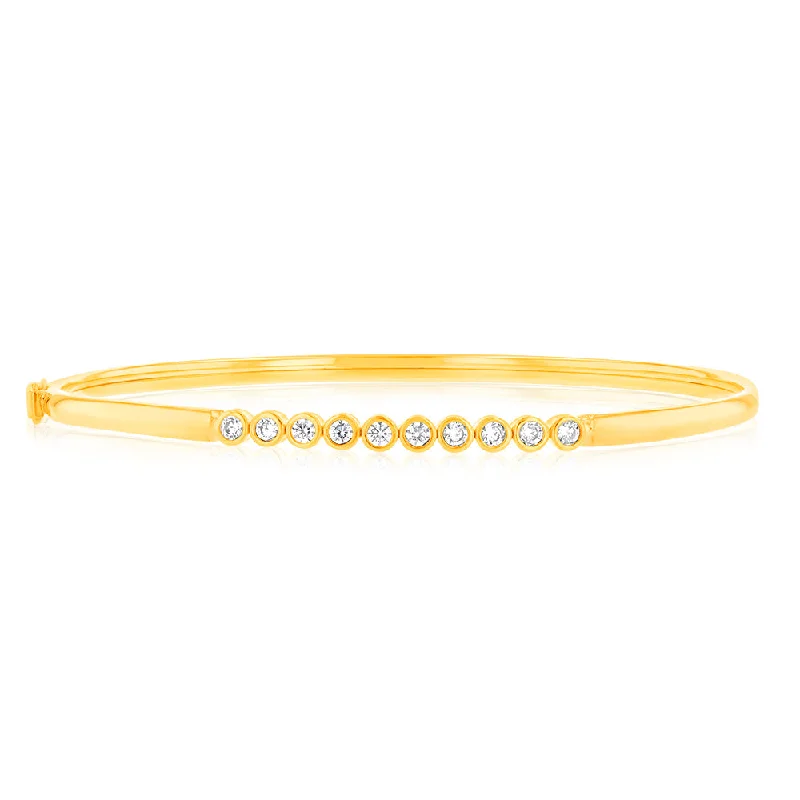 Women’s casual bracelets-9ct Gold Filled Cubic Zirconia Bezel Set Bangle