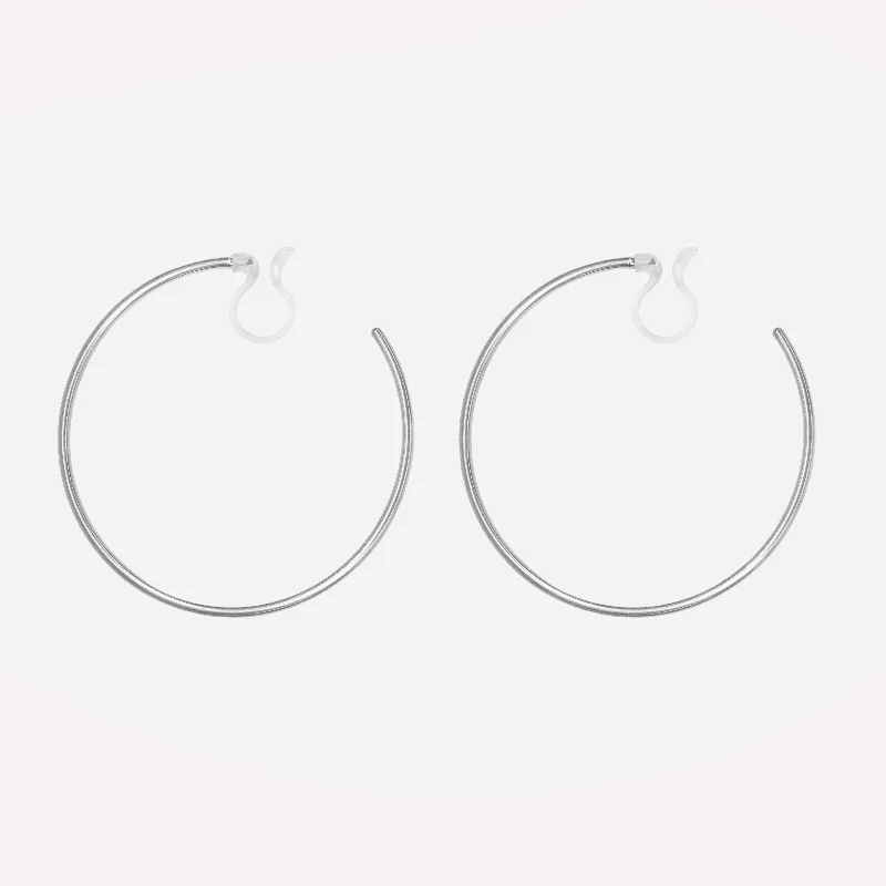 Women’s gold earrings-LARGE HOOP CLIP-ON EARRINGS IN SILVER