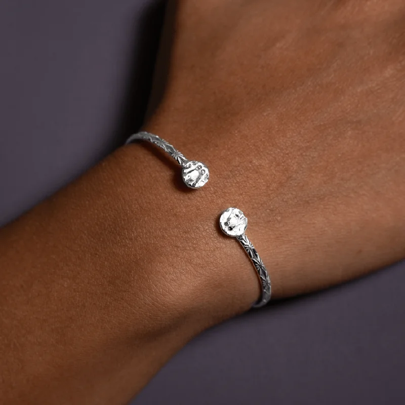 Women’s engraved bracelets-Extra Light Steel Pan Silver Bangle with Calypso Pattern