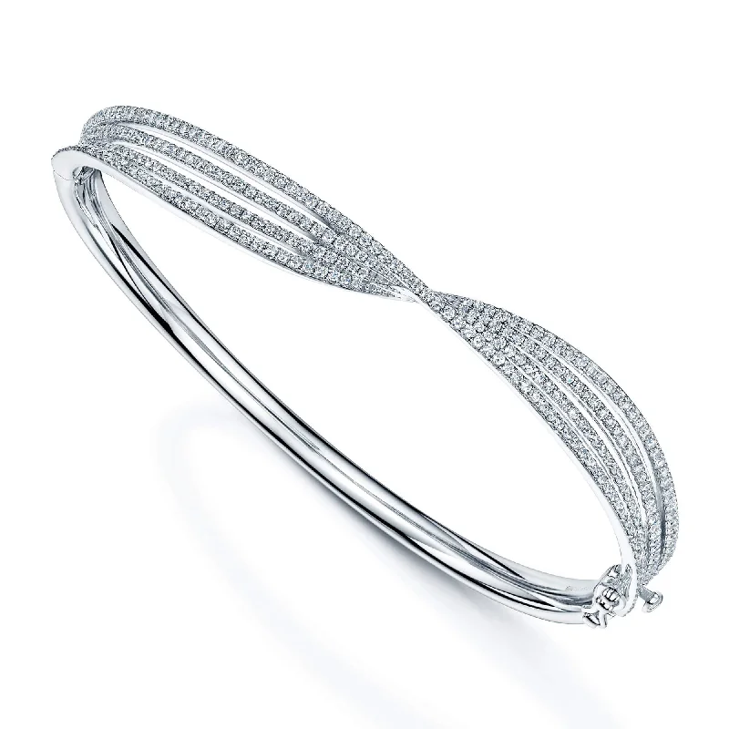 Women’s designer bracelets-18ct White Gold Diamond Set Multi Strand Twist Bangle