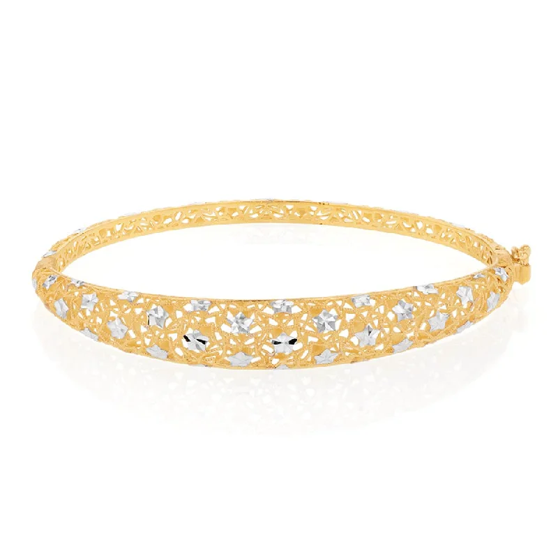 Women’s charm bracelets-9ct Yellow And White Gold Two Tone Fancy Mesh 65mm Bangle