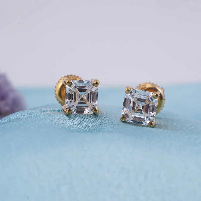 Women’s vintage pearl earrings-Golden Asscher Minimalist Stud Earrings