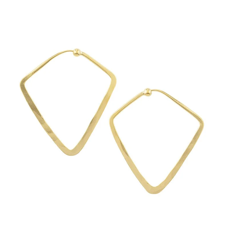 Women’s leaf drop earrings-Hammered Diamond Hoops in Gold - 1 ½"