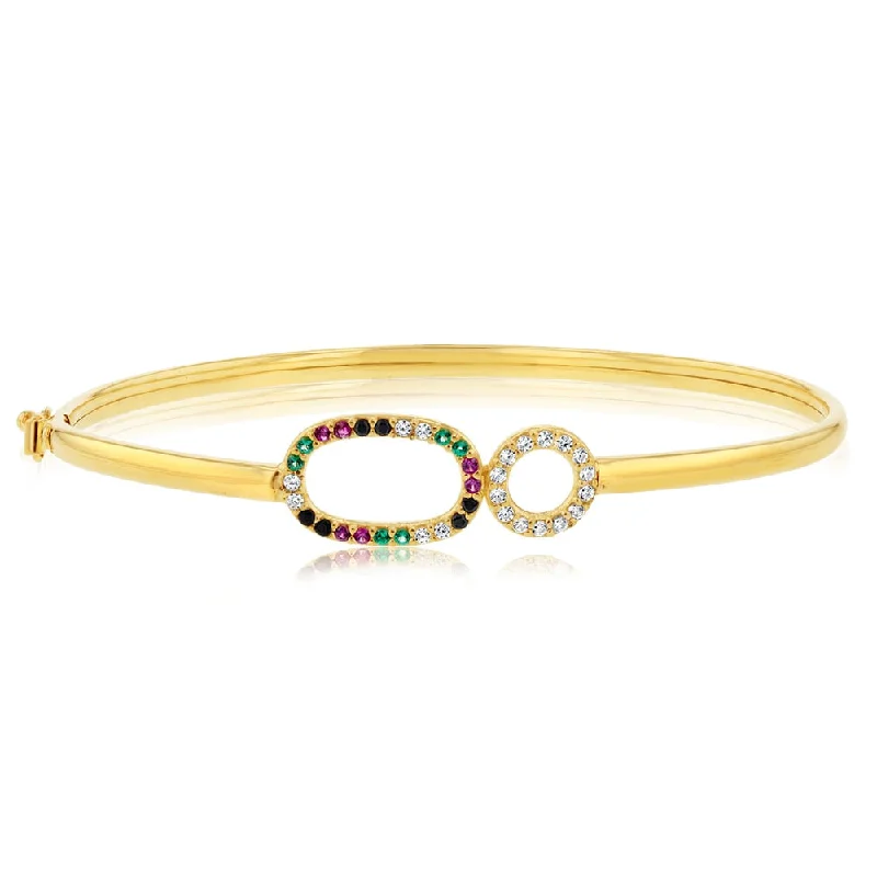 Women’s adjustable bracelets-9ct Yellow Gold Silverfilled White And Multicolour Cubic Zirconia Bangle