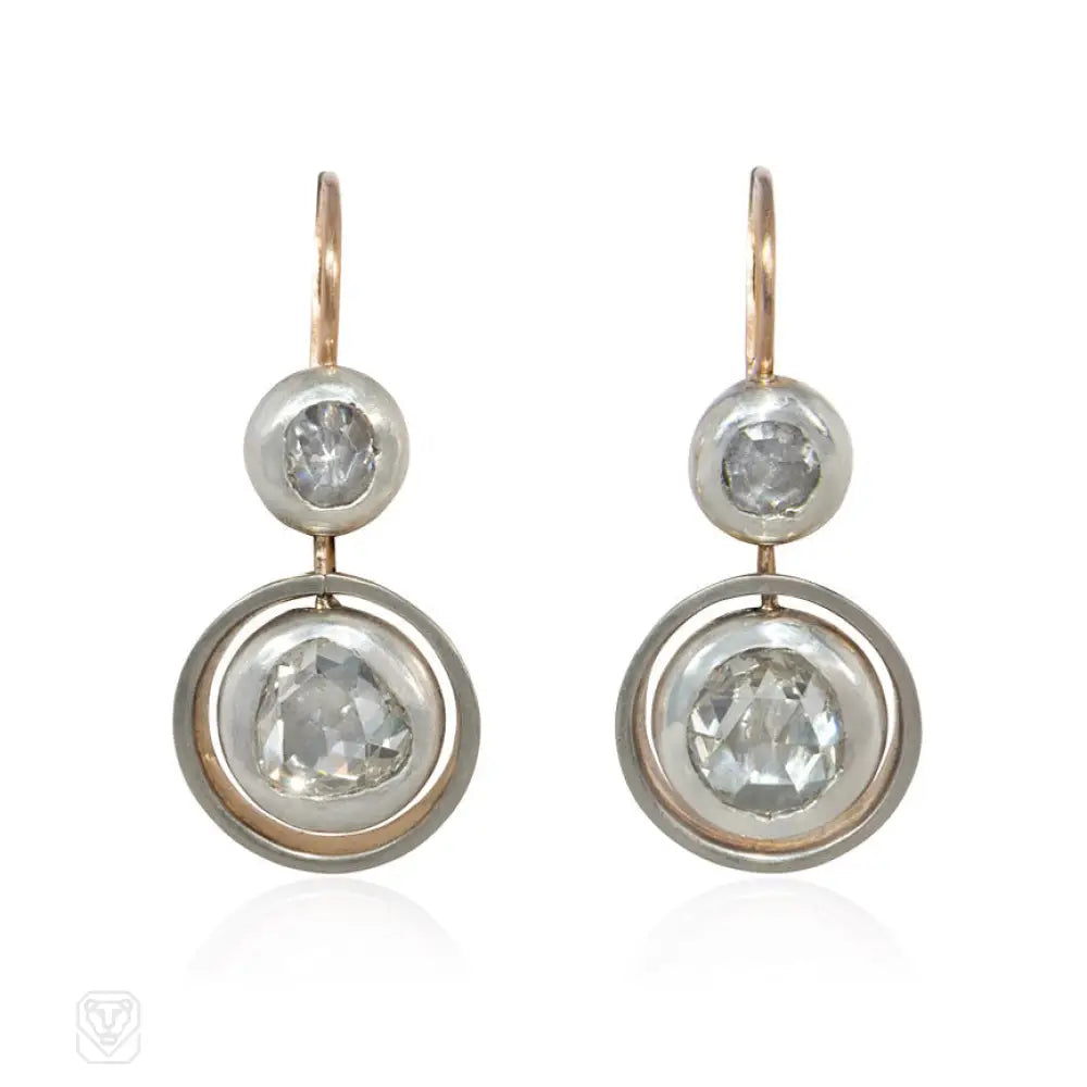 Women’s crystal earrings-Antique two-stone rose diamond earrings