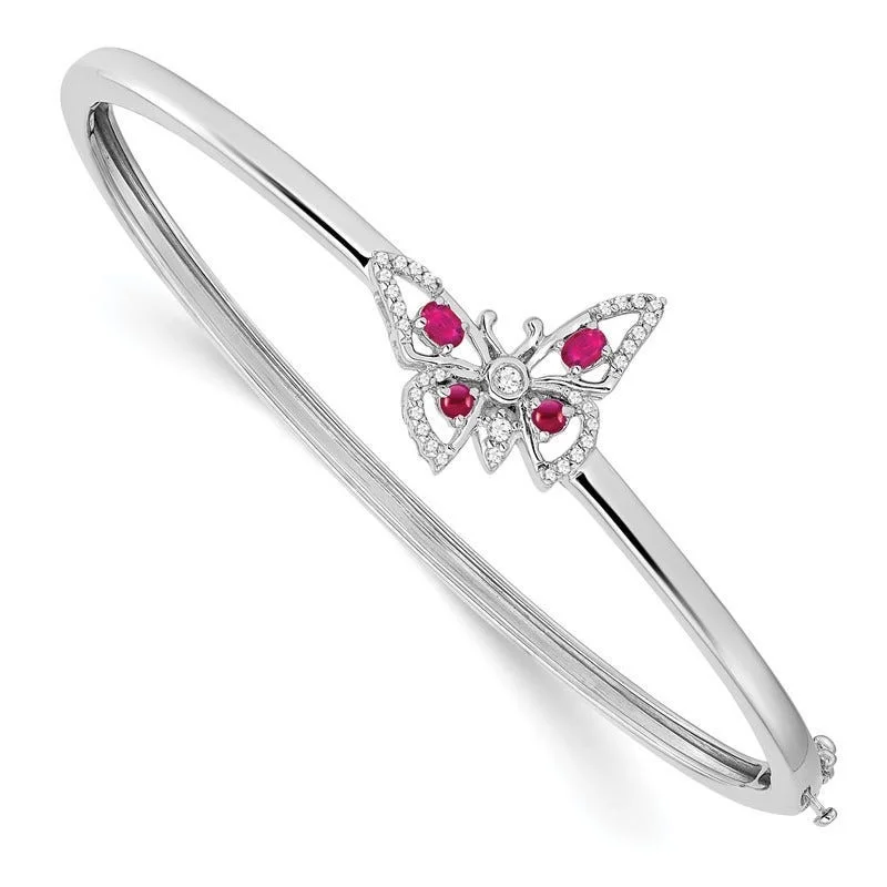 Women’s fashion bangles-14k White Gold Ruby and Diamond Butterfly Bangle