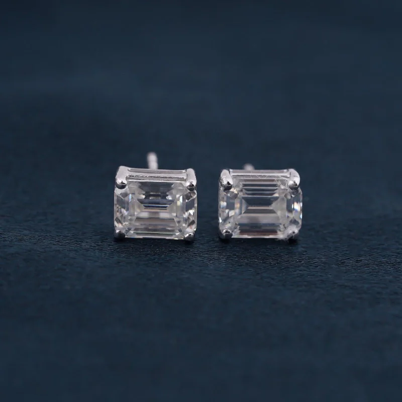 Women’s cute earrings-Silver Rectangle Zircon Stud Earrings