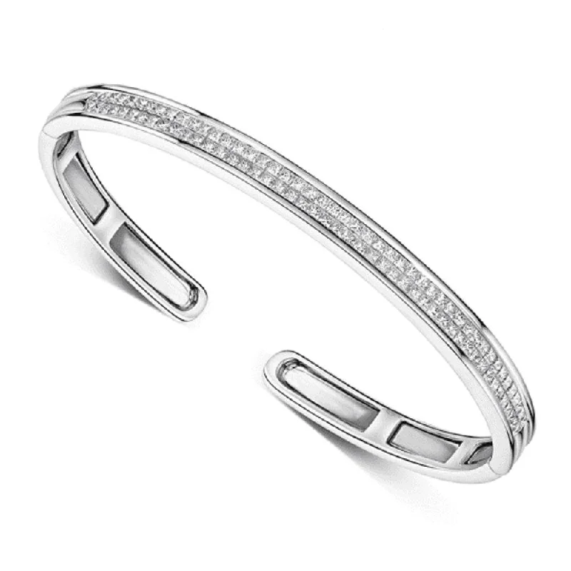 Women’s diamond tennis bracelets-18ct White Gold Princess Cut Diamond Hinged Bangle