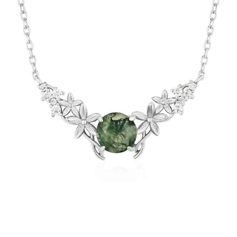 Women’s moon and star necklaces-Silver Leaf Moss Agate Necklace