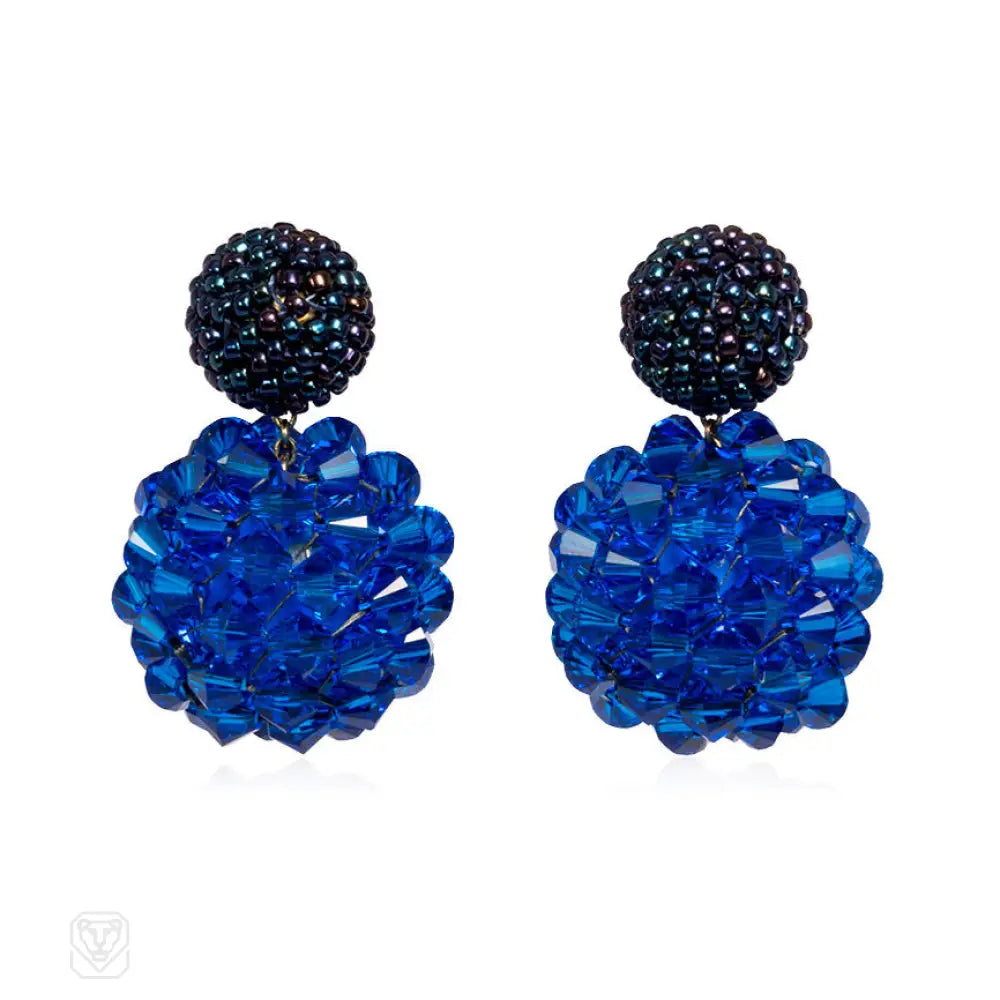 Women’s colorful earrings-Dark blue and teal hand beaded earrings