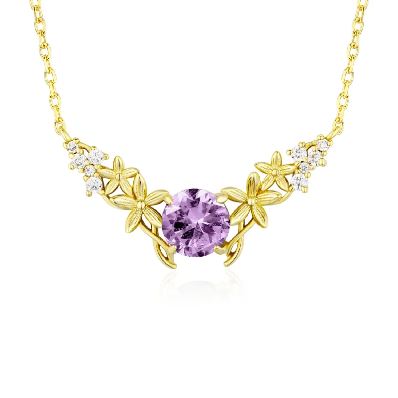 Women’s minimalist necklaces-Silver Leaf Amethyst Necklace (Yellow Gold)