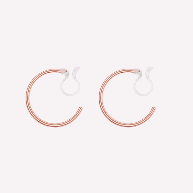 Women’s ethnic earrings-SMALL HOOP CLIP-ON EARRINGS IN ROSE GOLD