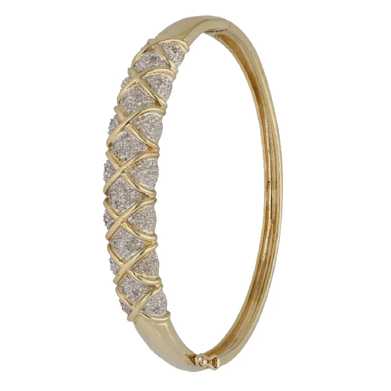 Women’s gold bracelets-9ct Gold 0.15ct Diamond Hinged/Clasp Bangle