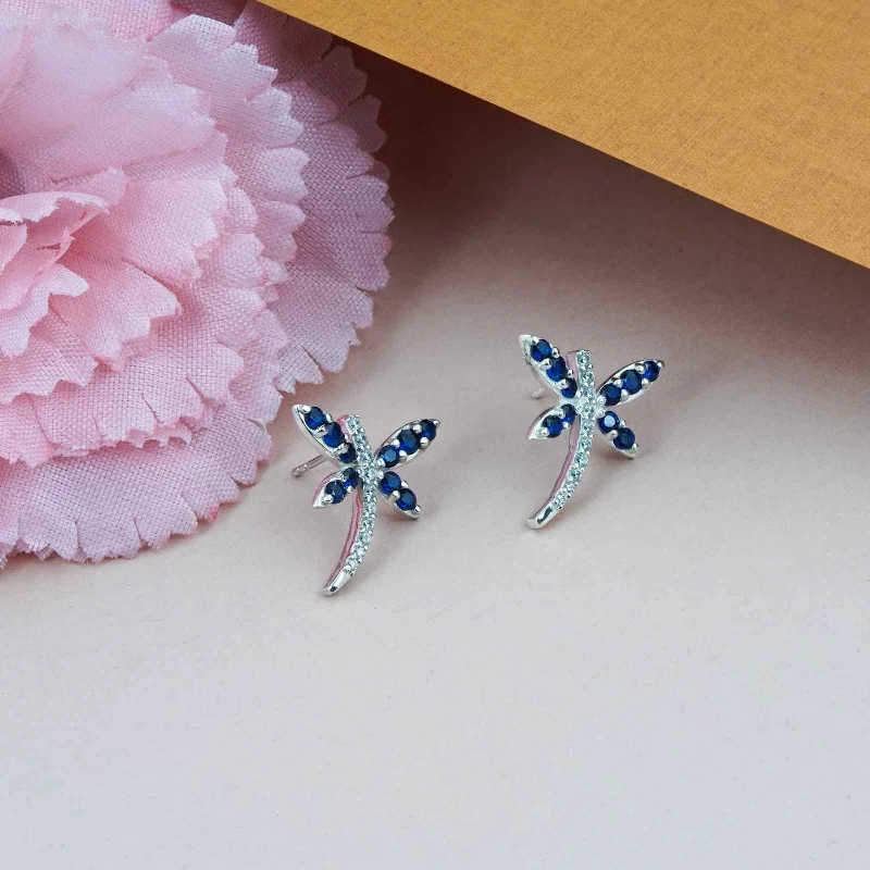 Women’s fashion earrings-Silver Dragonfly Mini Stud Earrings