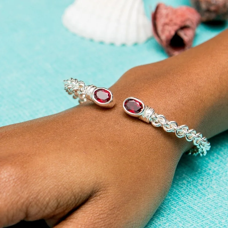 Women’s layered bangles-Braided Flexible  Bangle with Lab Created Garnet January Birthstone