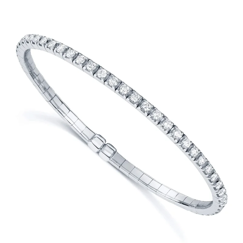 Women’s jade bracelets-18ct White Gold Diamond Set Sprung Bangle With Magnetic Clasp