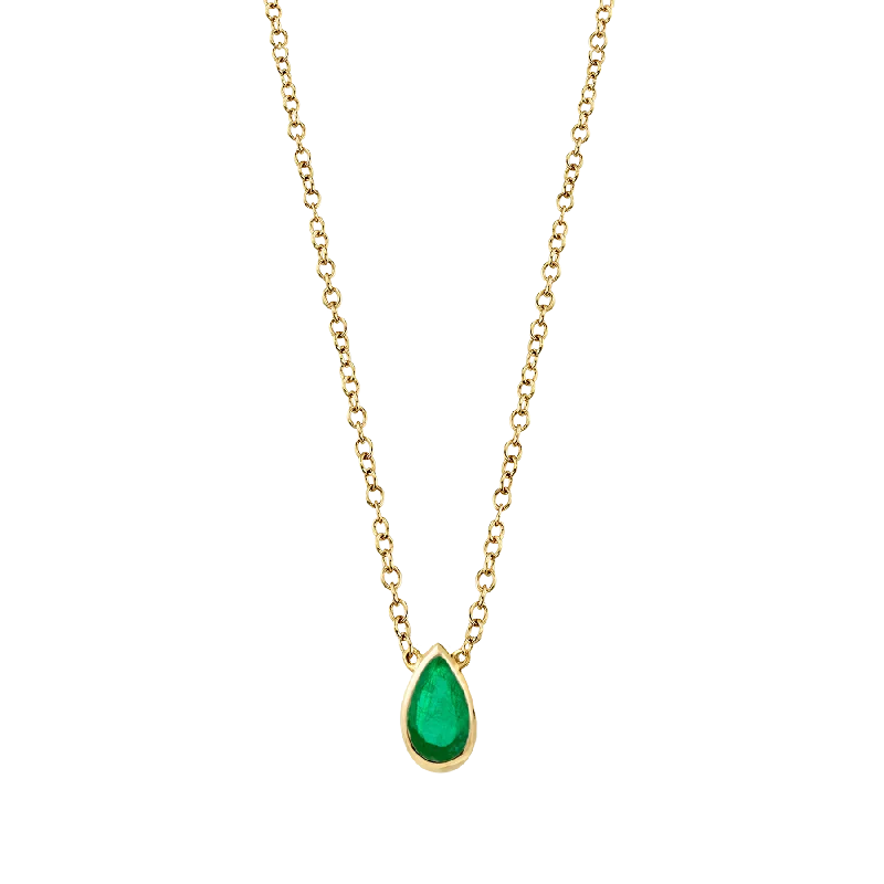 Women’s choker necklaces-Teardrop Necklace - Emerald / 14k Yellow Gold