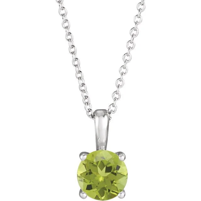 Women’s moonstone necklaces-14KT GOLD ROUND PERIDOT SOLITAIRE NECKLACE