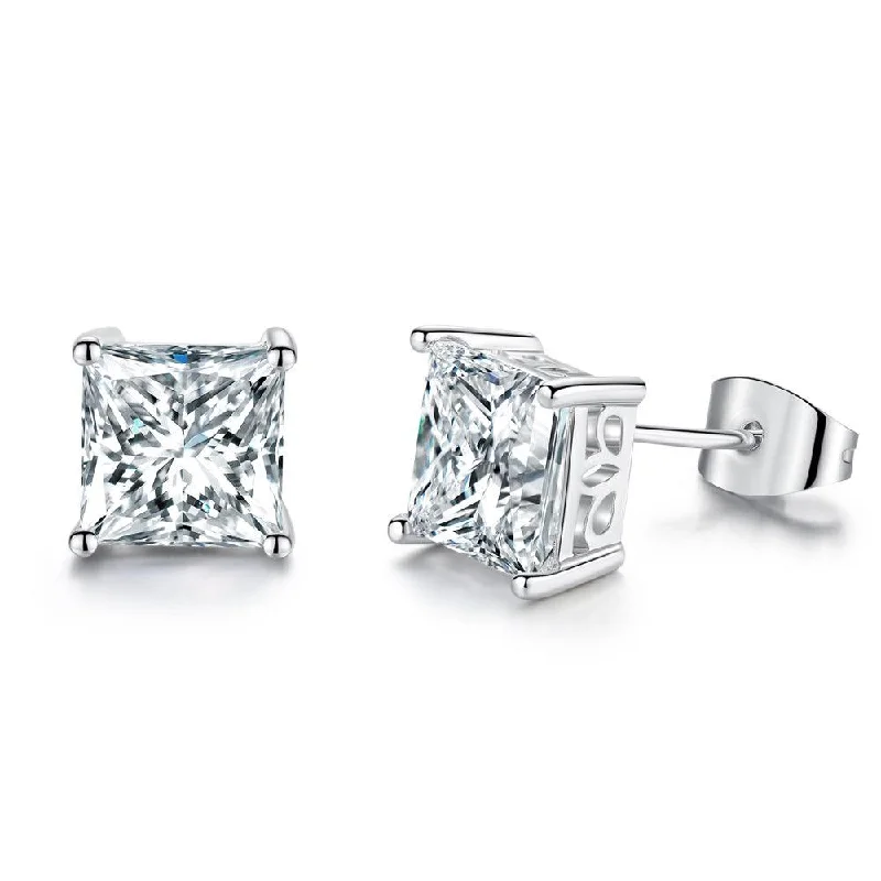 Women’s butterfly earrings-Princess Cut Stud Earrings Cubic Zirconia Stud Earrings