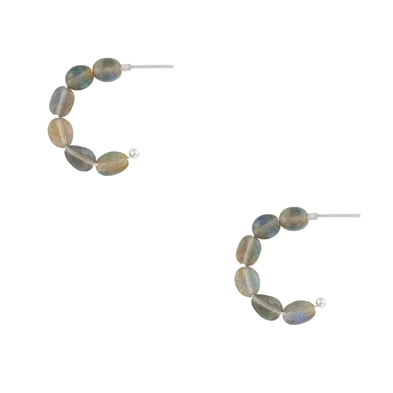 Women’s geometric earrings-She's Got Stones Hoops in Labradorite - Small