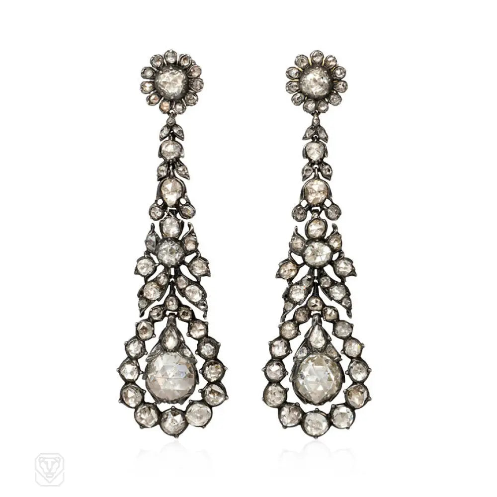 Women’s artistic earrings-Important antique rose diamond earrings, France