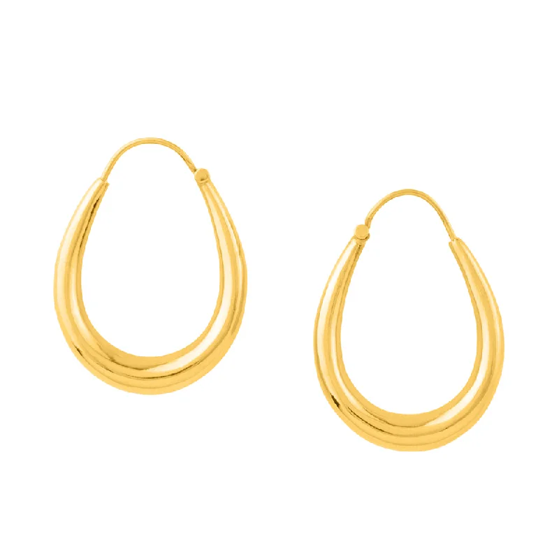 Women’s pearl drop earrings-Puffy Oblong Hoops in Gold